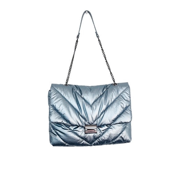 ZARA || METALLIC BLUE QUILTED DESIGN MEDIUM SIZED ARM BAG - Picture 1 of 12